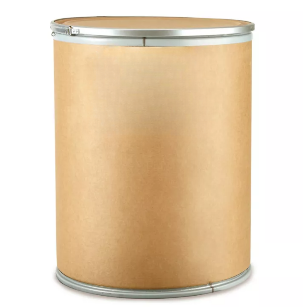A large 300lb drum of LEO 1818 green oil-free sweeping compound used for dust control on industrial and commercial floors.