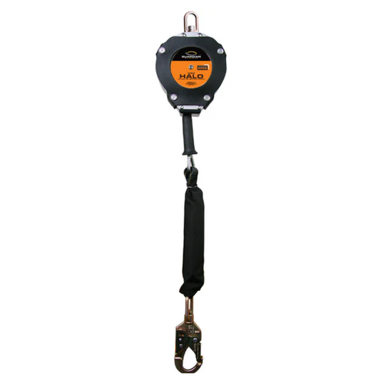 LEO 20-foot Halo leading edge SRL self-retracting lifeline cable with steel snap hook.