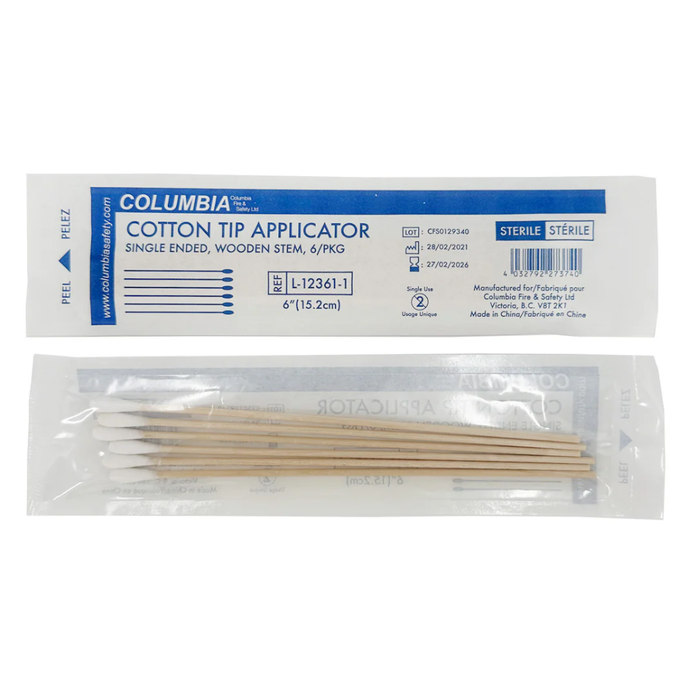 LEO 6 inch cotton tip applicators sterile single ended wooden stem 6 per pack L-12361-1