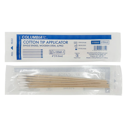 LEO 6 inch cotton tip applicators sterile single ended wooden stem 6 per pack L-12361-1