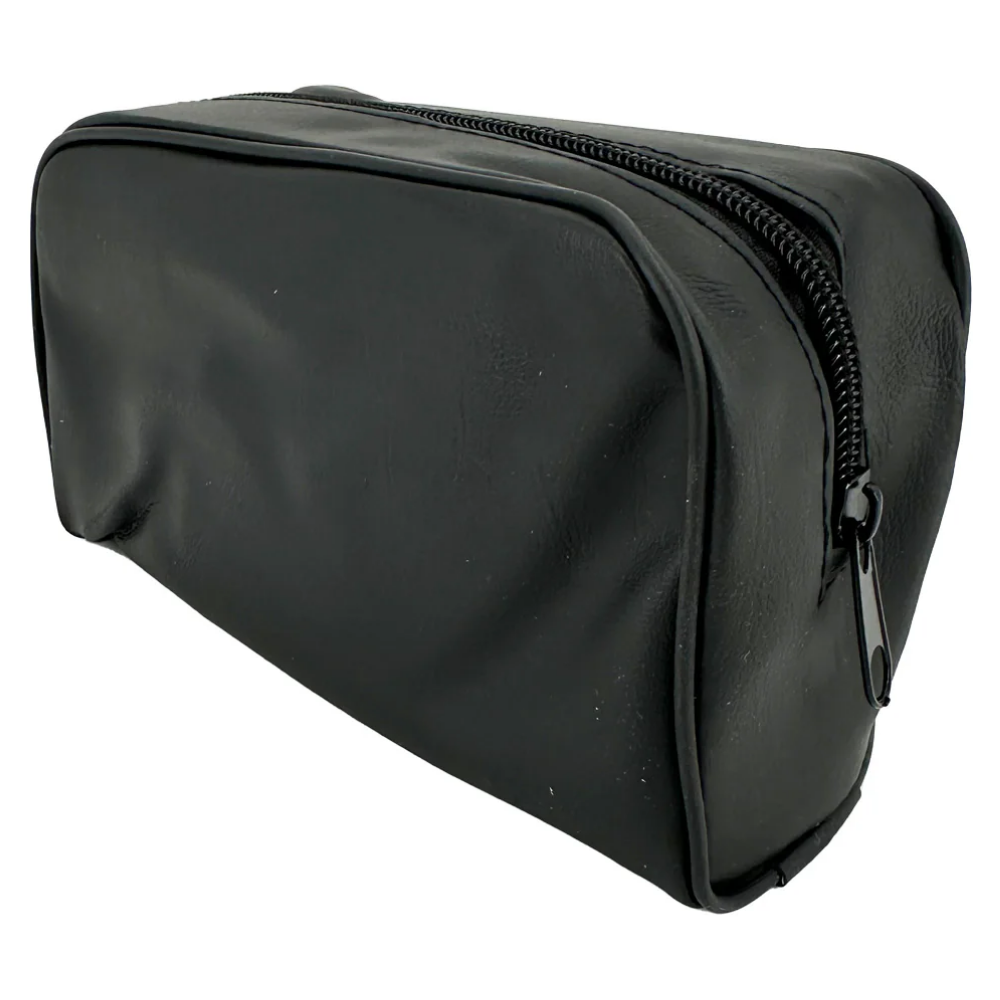 The complete LEO L-14-4500 sphygmomanometer kit neatly stored alongside its black zippered protective vinyl carrying case.