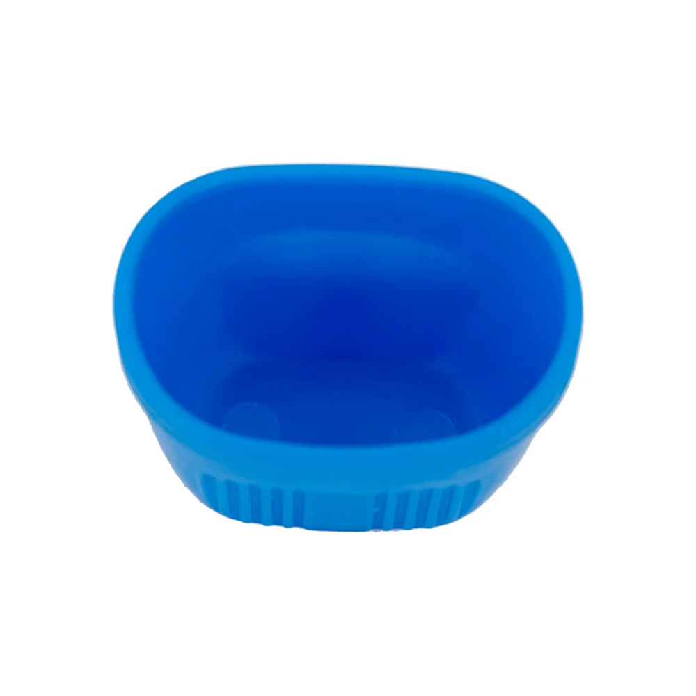 Top-down interior view looking inside the cavity of the blue LEO plastic eye cup showing the smooth, non-porous reservoir basin.