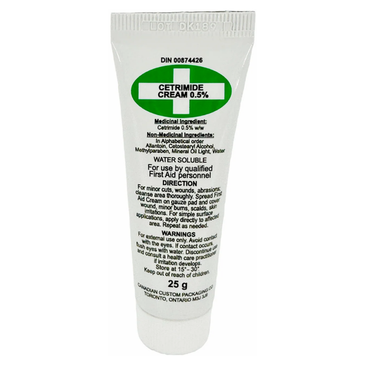 LEO 25g Cetrimide first aid cream tube for antiseptic wound care and minor burns.