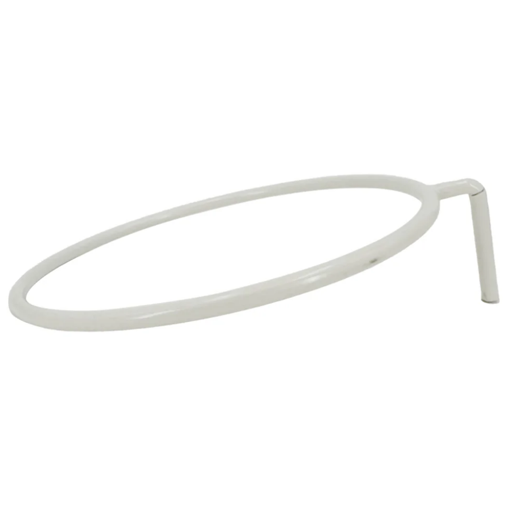 Side profile view of the LEO medical chair ring holder showing the solid metal support arm.