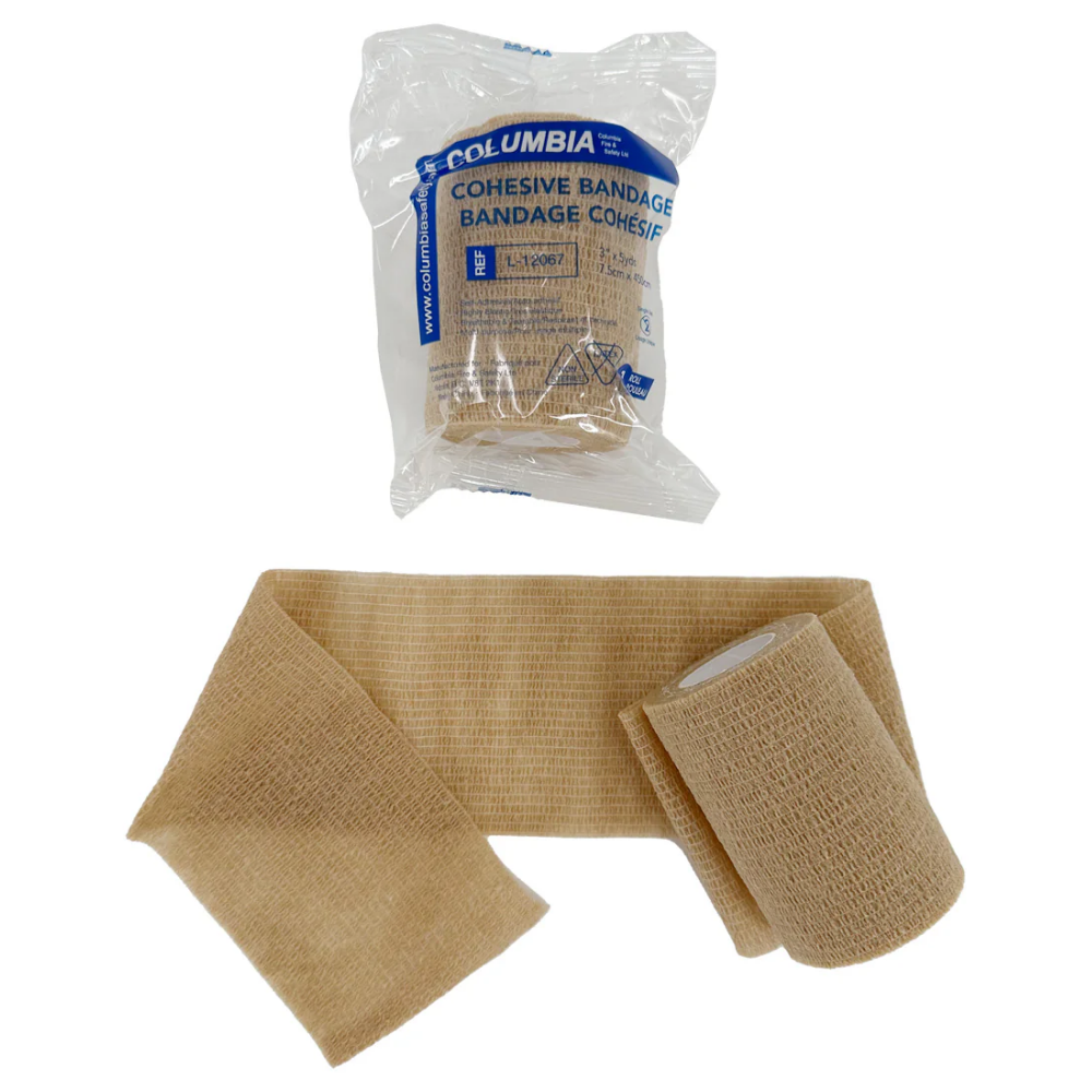 LEO tan cohesive elastic bandage roll, a self-adherent wrap for medical compression.