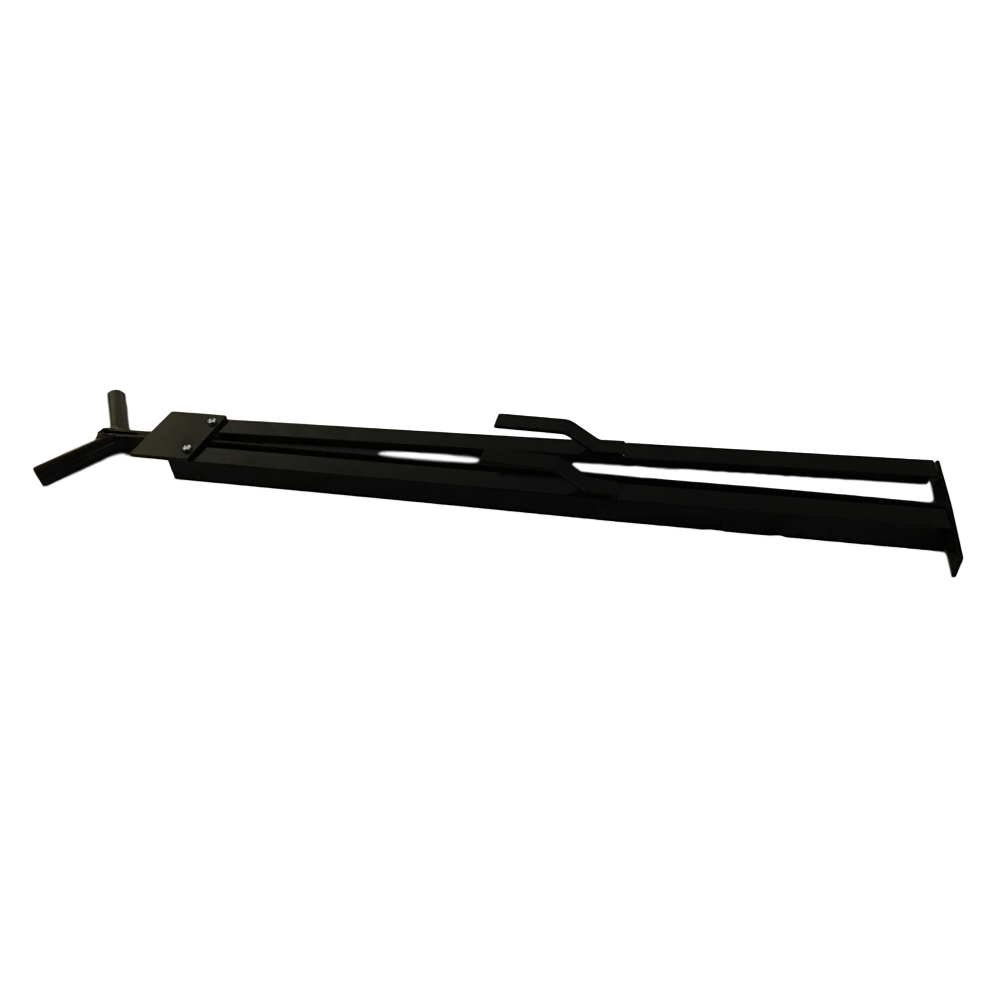 A black Leo collapsible tripod sign stand shown in its fully folded position for compact storage.