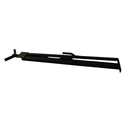 A black Leo collapsible tripod sign stand shown in its fully folded position for compact storage.