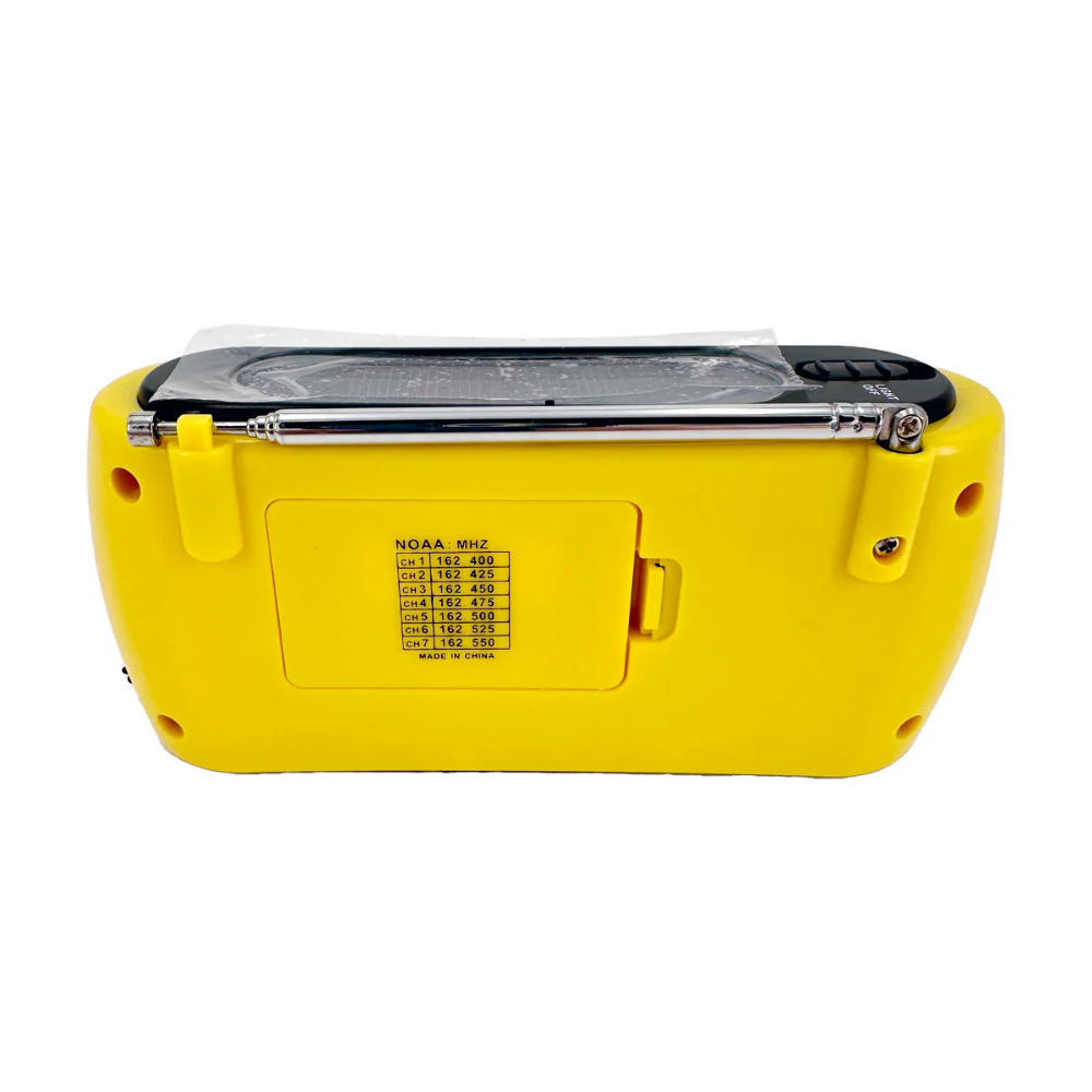 A detailed view of the tactile tuning and volume knobs on the LEO D-2466, built for easy operation during power outages or survival situations.