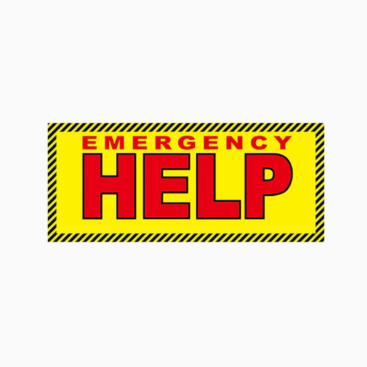 A high-visibility orange LEO D-C-11-DB distress banner featuring a bold black "HELP" message for emergency signaling on land or water.