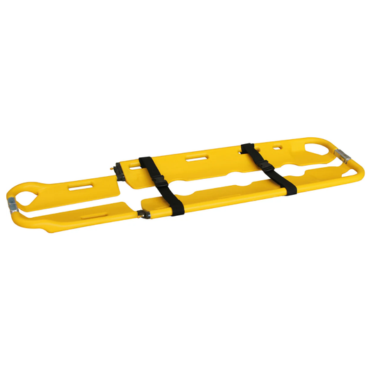 LEO plastic emergency scoop stretcher featuring an adjustable length alignment track for different patient heights