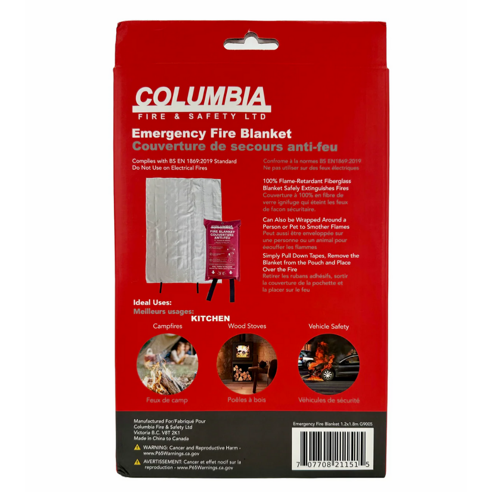 Front view of the unfolded white fiberglass LEO safety fire blanket with clean borders and stitched handle tabs