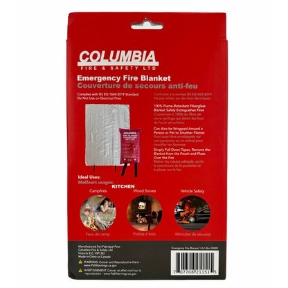 Front view of the unfolded white fiberglass LEO safety fire blanket with clean borders and stitched handle tabs
