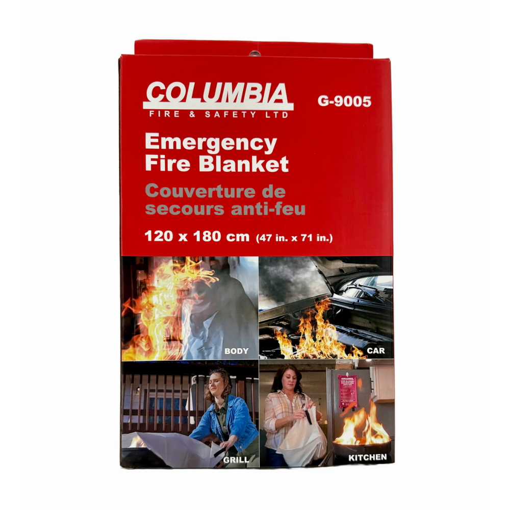 Close-up of the user guide and step-by-step graphic illustrations printed on the LEO fire blanket pouch.