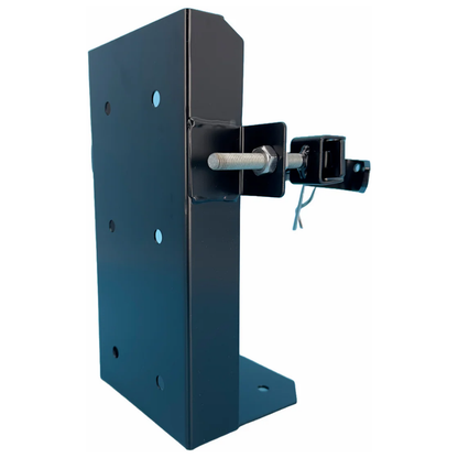 Left side profile of a black LEO 10lbs fire extinguisher mount showing the heavy-duty adjustment bolt.