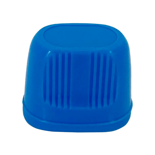 Rear view of the blue LEO L-12251 plastic eye wash cup highlighting the textured vertical grip ridges along the outer walls.