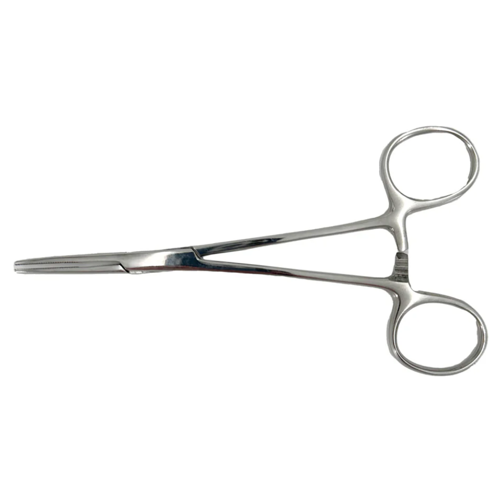 LEO L-12443 Kelly Forceps 5.5 inch 14cm stainless steel ratchet lock side view