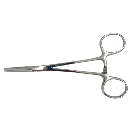 LEO L-12443 Kelly Forceps 5.5 inch 14cm stainless steel ratchet lock side view