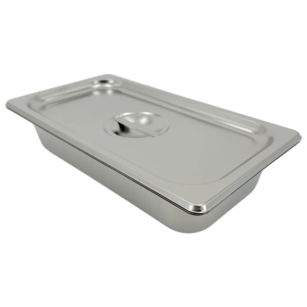 The LEO L-12455 stainless steel sterilizer instrument tray displayed inside its official white and teal retail store packaging box.
