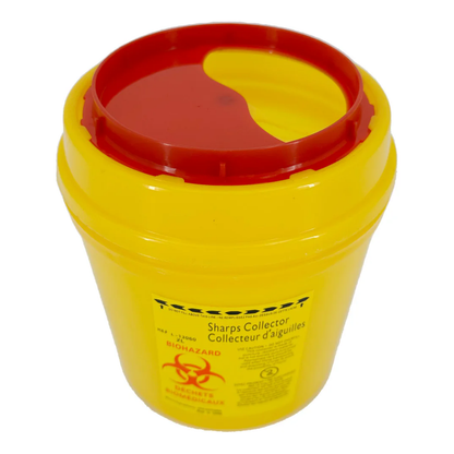 High-capacity LEO red sharps container for professional medical biohazard waste disposal.