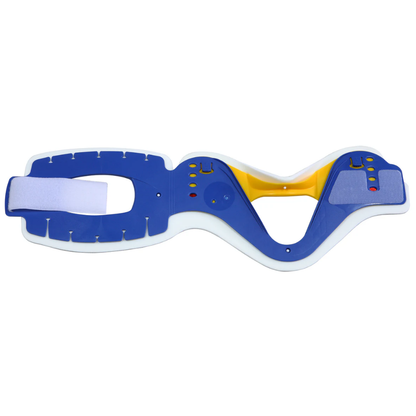 Side view of the flat-folding LEO medical neck brace showing its compact design for emergency trauma kits.