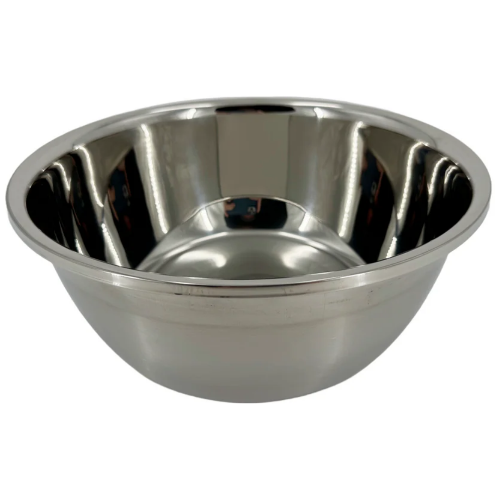 Angled view of the LEO round stainless steel clinical basin bowl highlighting the polished inner surface