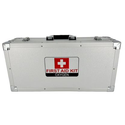 A LEO N-12462 emergency oxygen therapy unit featuring a medical-grade oxygen cylinder and regulator set inside a protective yellow hard case.