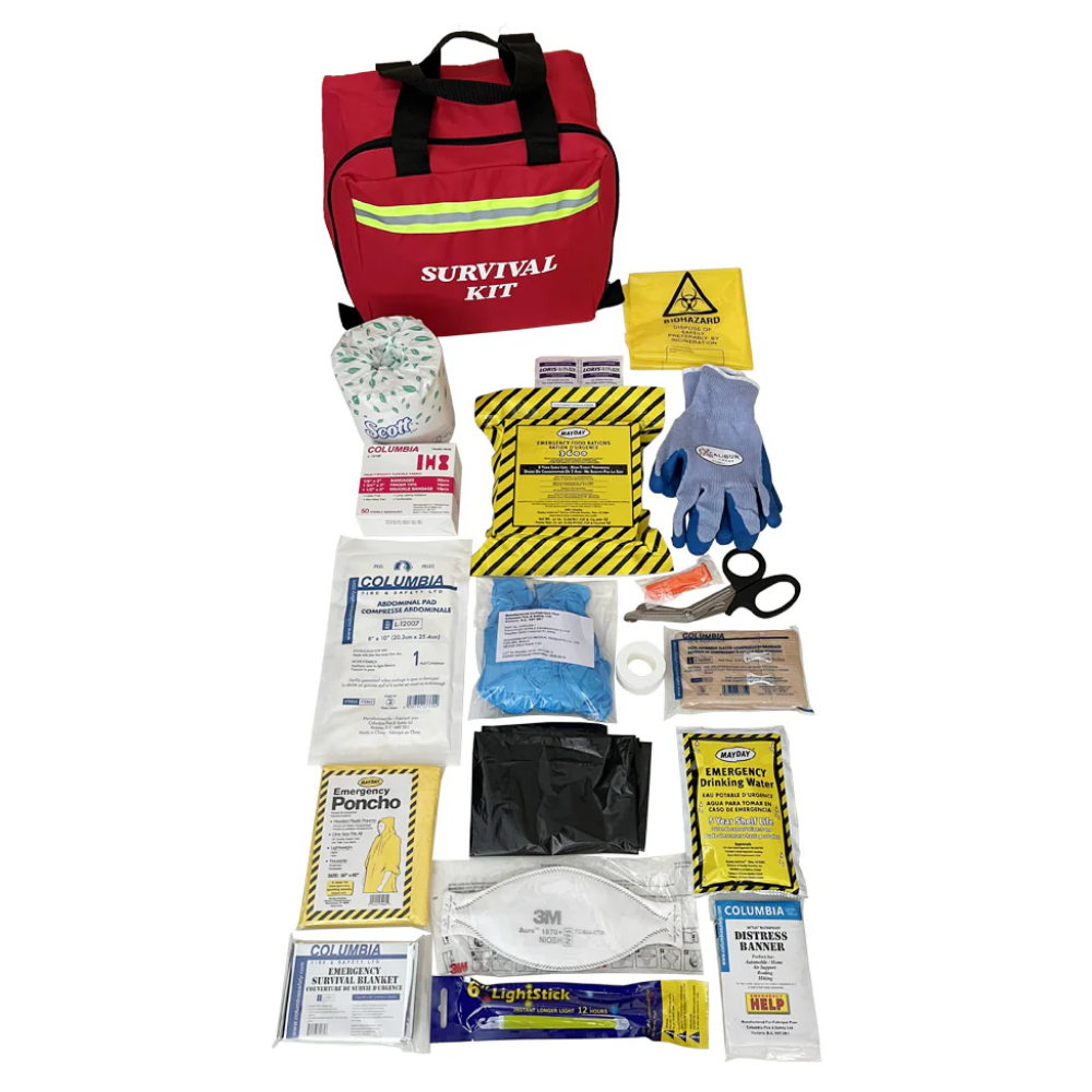 A LEO N-89 individual survival kit featuring essential 72-hour emergency supplies including food, water, and tools in a compact, portable bag.