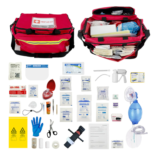 The LEO N-WSBC04-1S Advanced First Aid Kit featuring high-quality medical supplies and trauma dressings in a durable storage container.