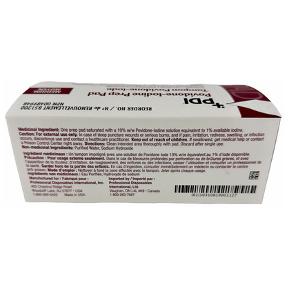 LEO PDI Povidone-Iodine Medium Prep Pad 100 box bottom side ingredients label
