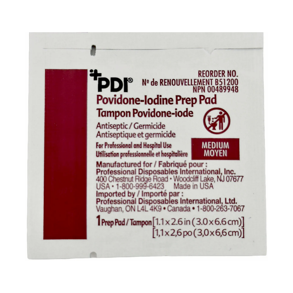 LEO PDI Povidone-Iodine Medium Prep Pad single foil packet front antiseptic