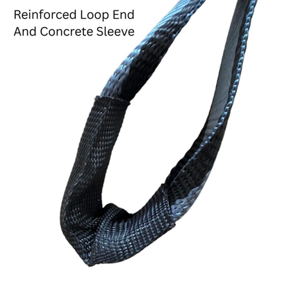 A detailed view of the Leo Concrete Anchor Strap highlighting the reinforced loop end and protective concrete sleeve for industrial fall protection.
