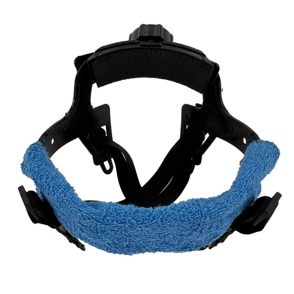 LEO Terry Cloth Sweat Band Installed on Hard Hat Suspension System in Blue
