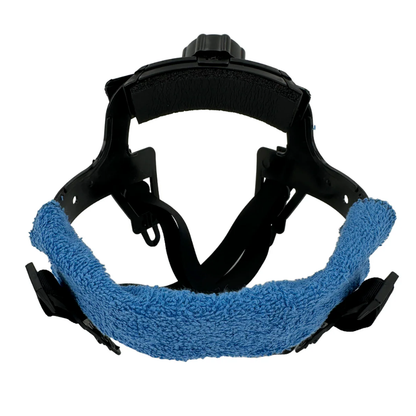LEO Terry Cloth Sweat Band Installed on Hard Hat Suspension System in Blue
