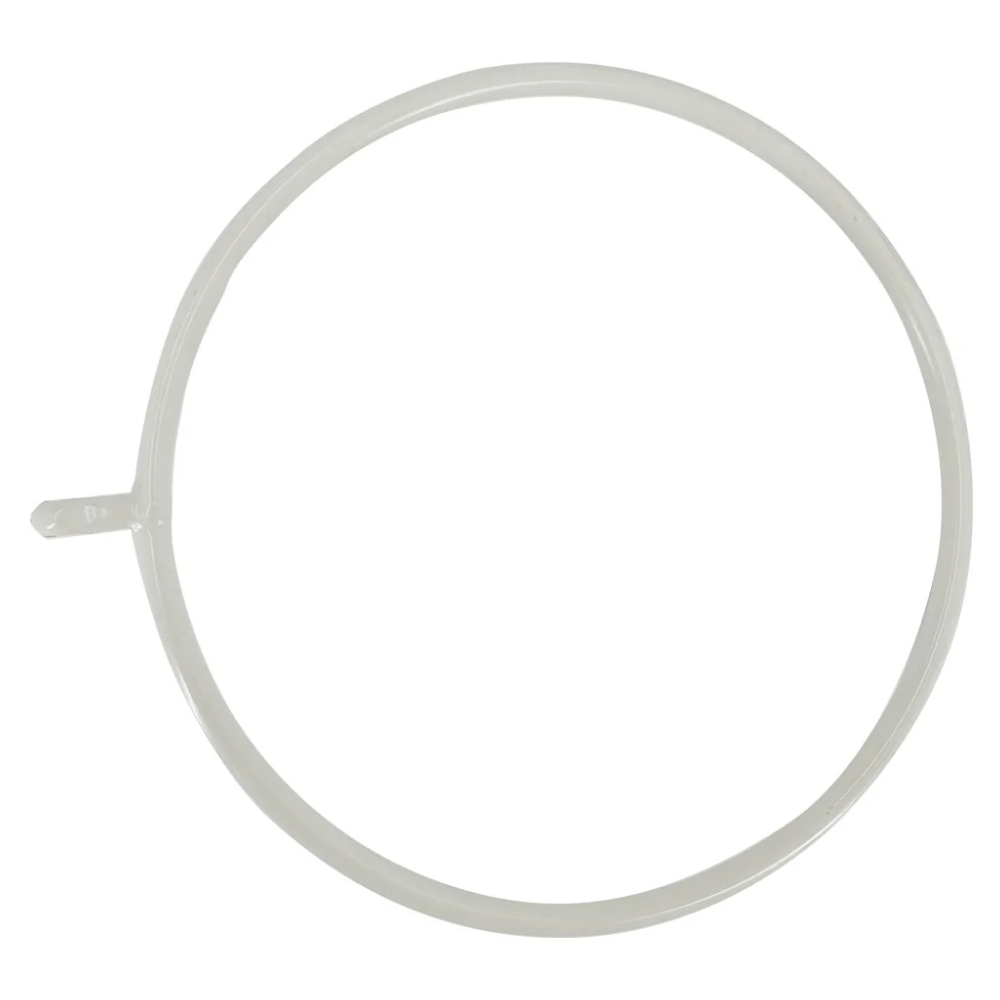 Top view of a stainless steel LEO treatment chair ring holder attachment with a round mounting bracket