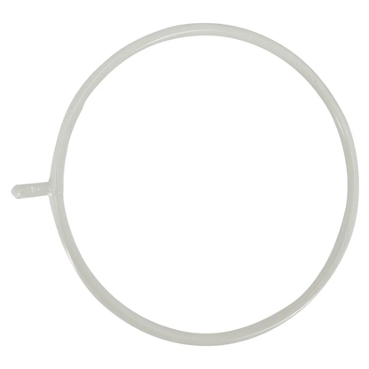 Top view of a stainless steel LEO treatment chair ring holder attachment with a round mounting bracket