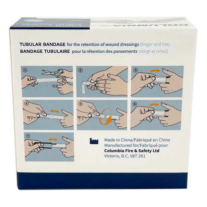LEO tubular gauze finger bandage 1.6cm x 450cm with blue plastic applicator tool.