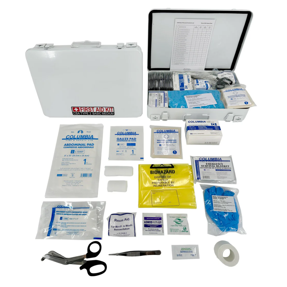 LEO TYPE 2 First Aid Kit MD BASIC 26-50 employees white metal case open contents