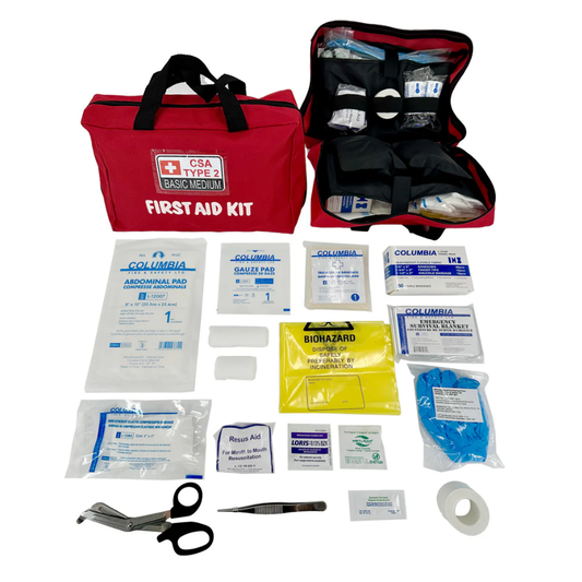 LEO TYPE 2 First Aid Kit MD BASIC 26-50 employees red soft bag open contents
