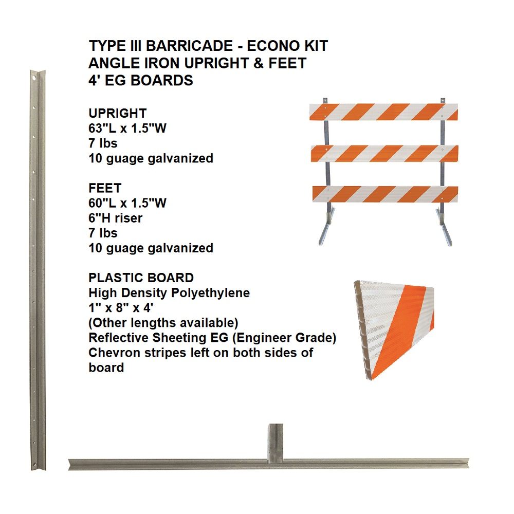 LEO Type III Angle Iron Barricade Kit specs upright feet boards