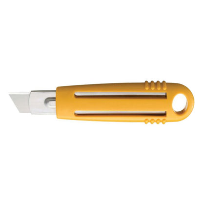 Reverse side of the yellow OLFA SK-4 safety cutter handle