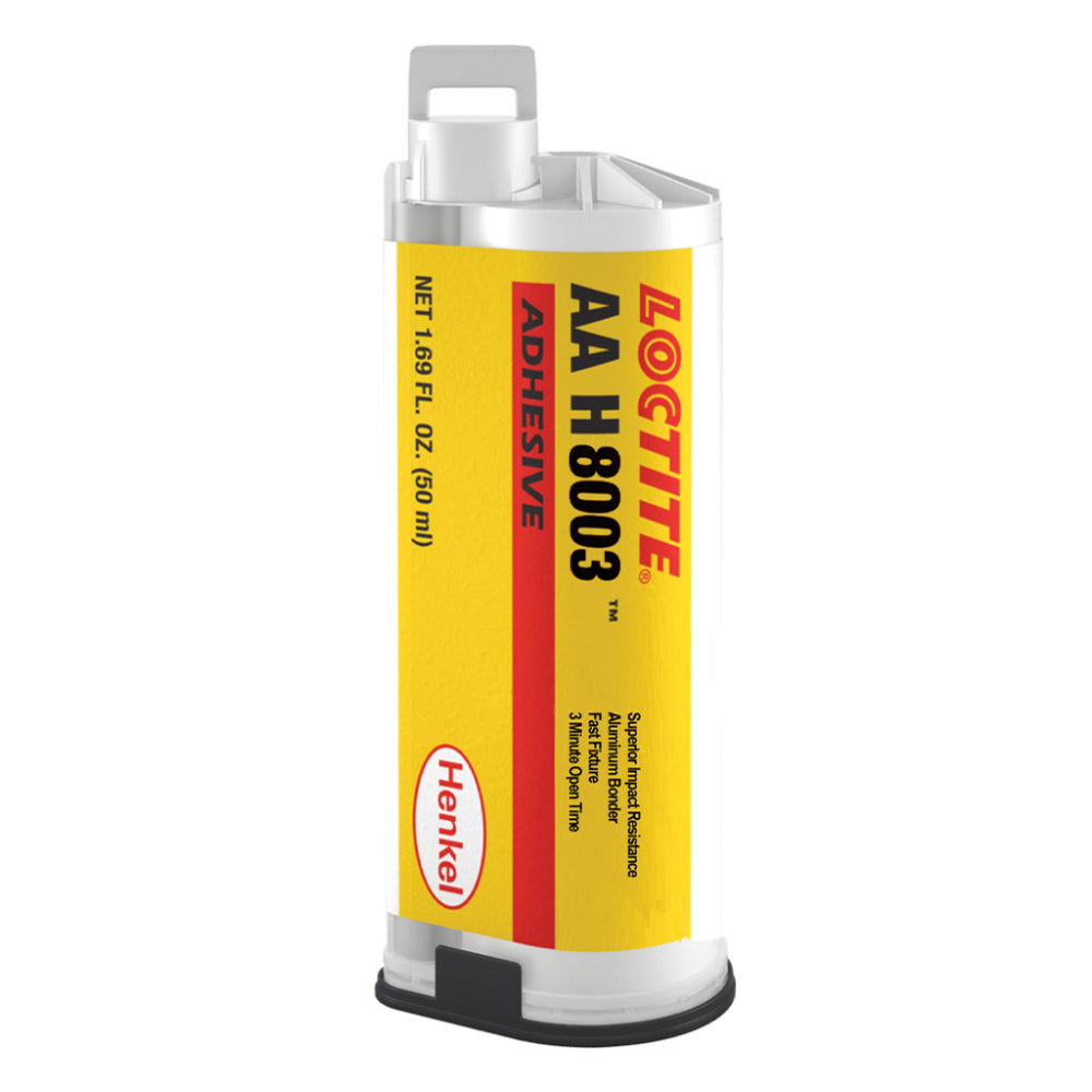 Loctite AA H8003 Aluminum Bonder structural adhesive 50ml dual cartridge by Henkel, featuring a 3 minute open time.