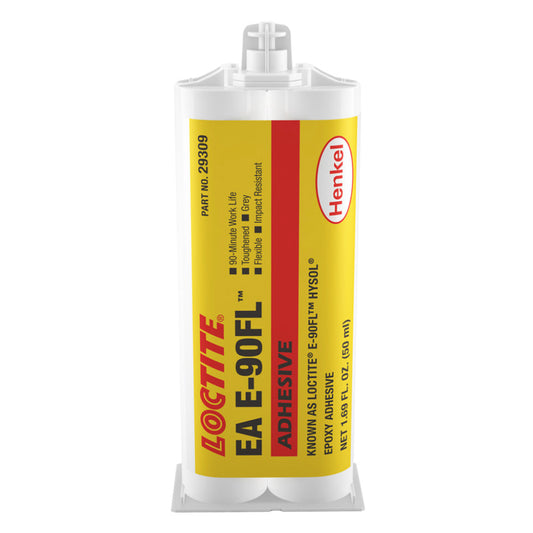 Loctite EA E-90FL Hysol flexible grey structural epoxy adhesive 50ml dual cartridge by Henkel, Part No. 29309.