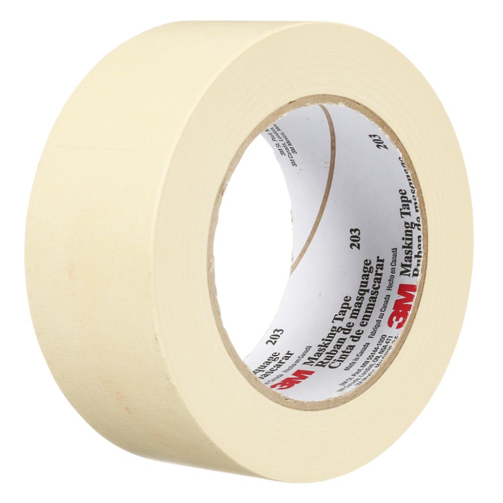 Single roll of 3M 203 general purpose beige masking tape for industrial labeling and holding.
