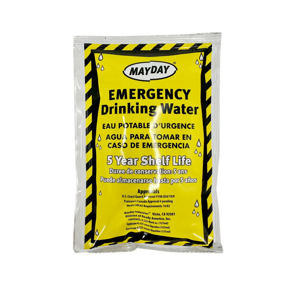 Mayday Emergency Drinking Water Pouch 5 Year Shelf Life Coast Guard Approved 125ml