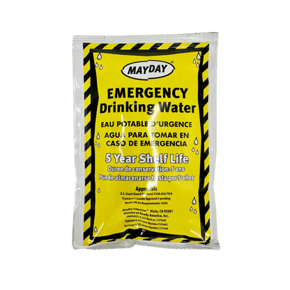 Mayday Emergency Drinking Water Pouch 5 Year Shelf Life Coast Guard Approved 125ml