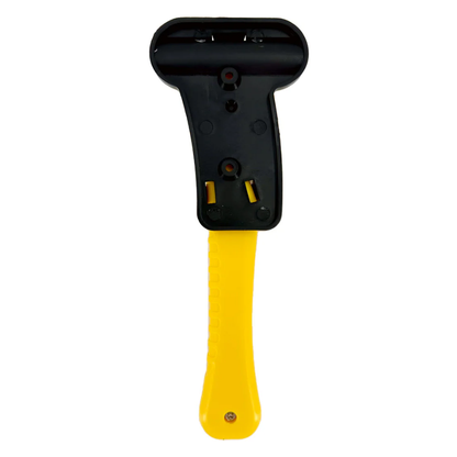 Top-down view of Mayday emergency hammer showing integrated seat belt cutter.