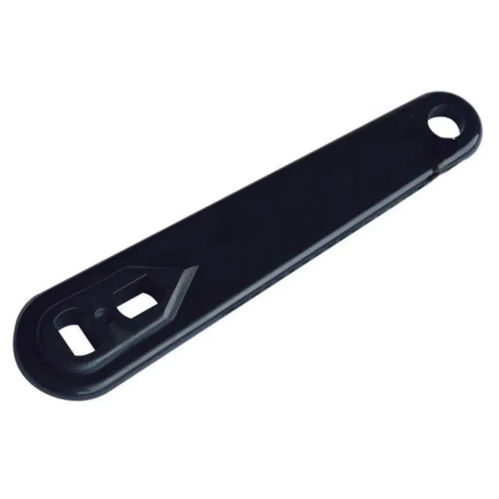 Black heavy-duty plastic oxygen tank wrench and cylinder key for opening medical gas valves safely.