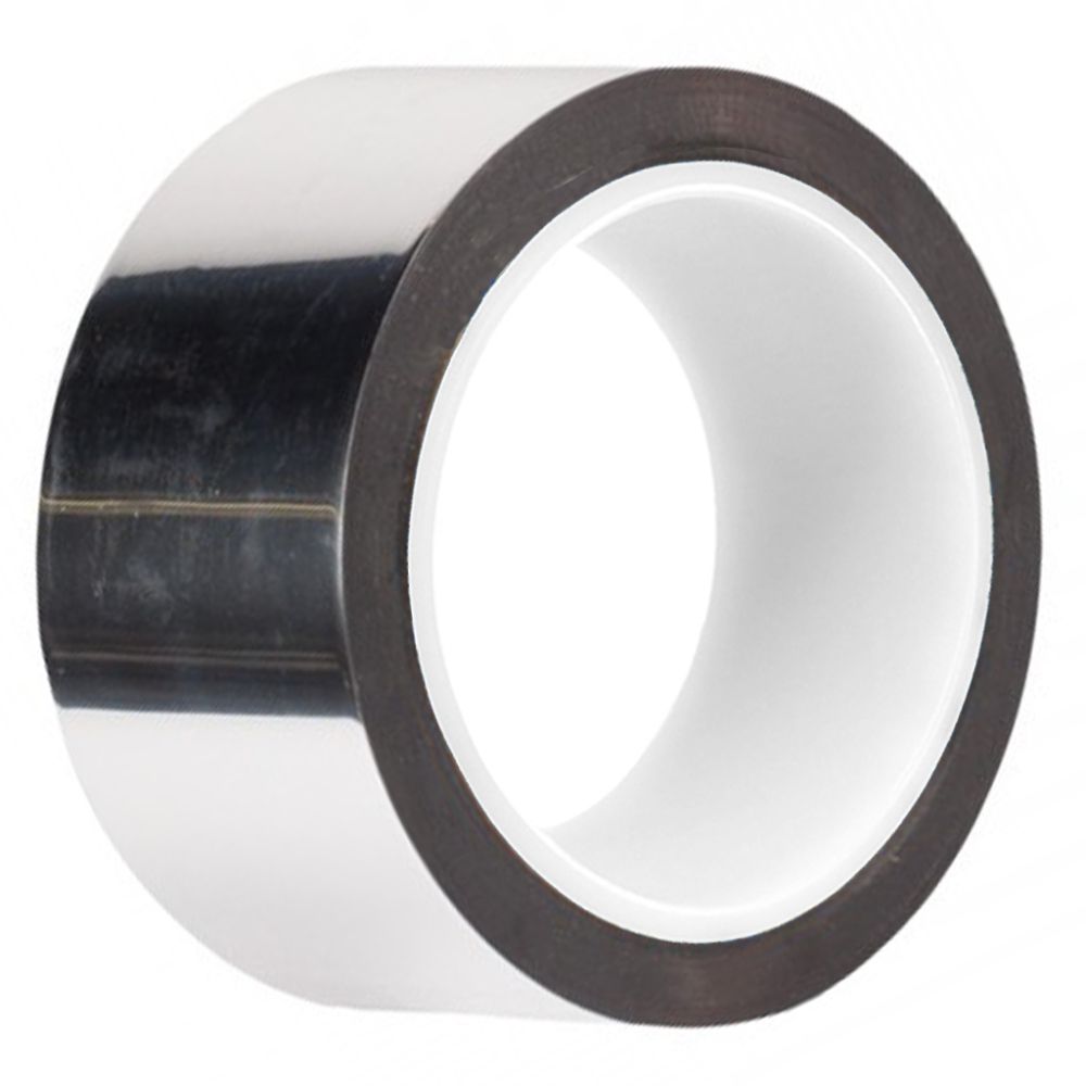 Roll of MMYP-1 silver metalized polyester film tape showcasing its ultra-smooth, mirror-like reflective surface on a white background.