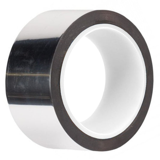 Roll of MMYP-1 silver metalized polyester film tape showcasing its ultra-smooth, mirror-like reflective surface on a white background.