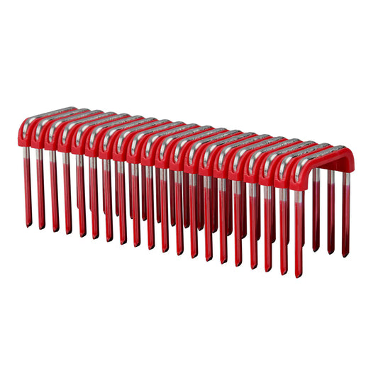 A box of 600 Milwaukee MNM1-600 Insulated Cable Staples designed for high-speed electrical wire fastening with the M12 Cable Stapler.